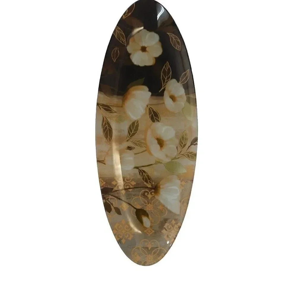 Prima Designs Glass Floral Platter 16" X 6'